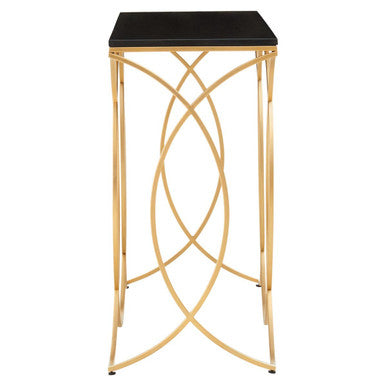 Black Marble Top Console Table with Curved Gold Finish Metal Frame | Kia