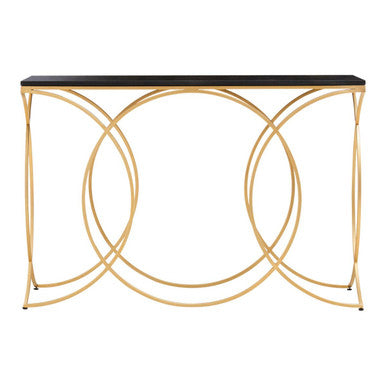 Black Marble Top Console Table with Curved Gold Finish Metal Frame | Kia