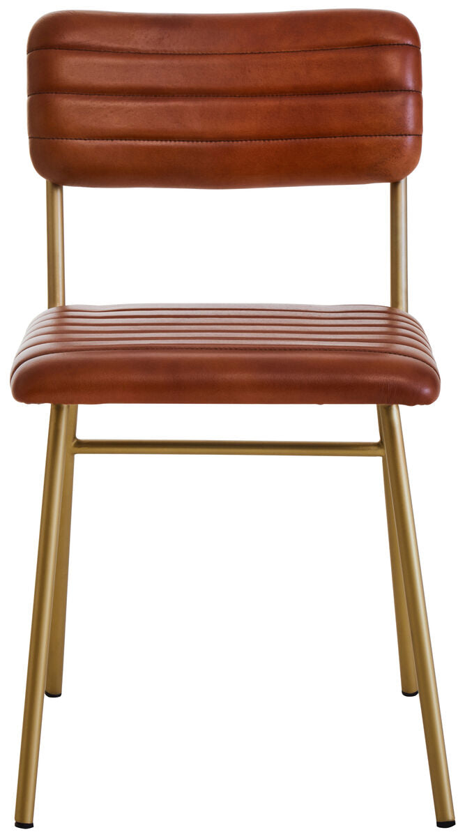Tan Leather Dining Chair with Gold Finish Frame | Buffalo