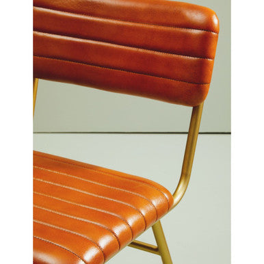 Tan Leather Dining Chair with Gold Finish Frame | Buffalo