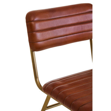 Tan Leather Dining Chair with Gold Finish Frame | Buffalo