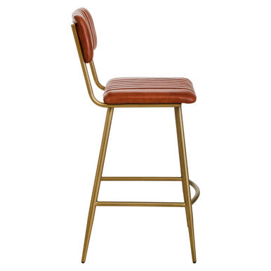 Tan Leather Bar Chair with Gold Finish Frame | Buffalo