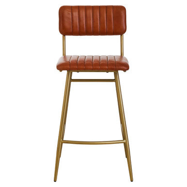 Tan Leather Bar Chair with Gold Finish Frame | Buffalo