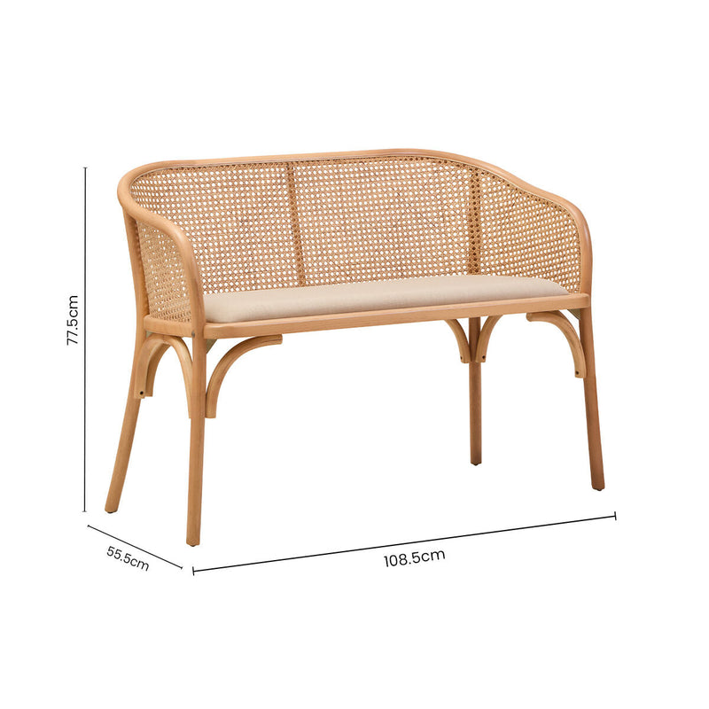 Natural Cane and Beech Wood Bench with Backrest | Cebu