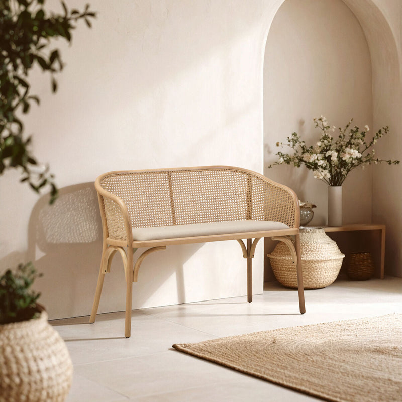 Natural Cane and Beech Wood Bench with Backrest | Cebu
