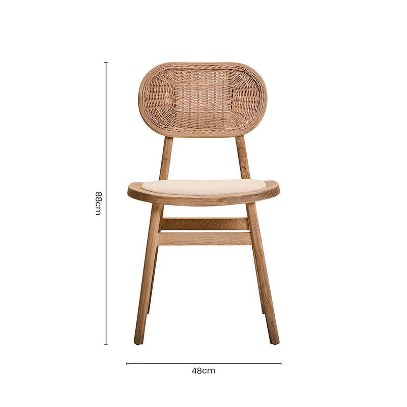 Cebu Grey Wash Wood and Rattan Dining Chair with Beige Seat