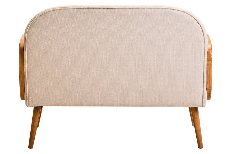 2 Seater Ivory Fabric and Cane Sofa with Elm Wood Legs, Cebu