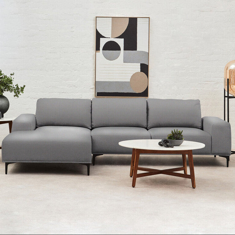 3 Seater Grey Fabric Left Chaise Sofa | Toulon
