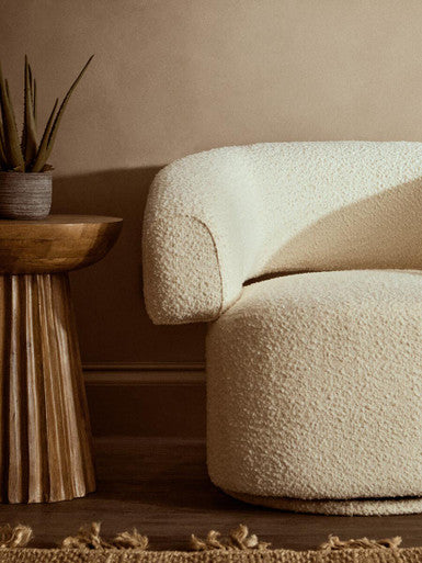 Ivory Boucle Curved Swivel Armchair | Oliveto