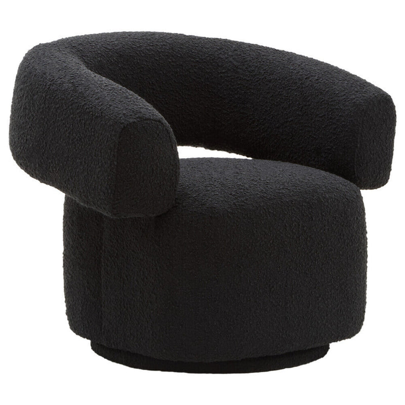 Black Boucle Curved Swivel Armchair | Oliveto