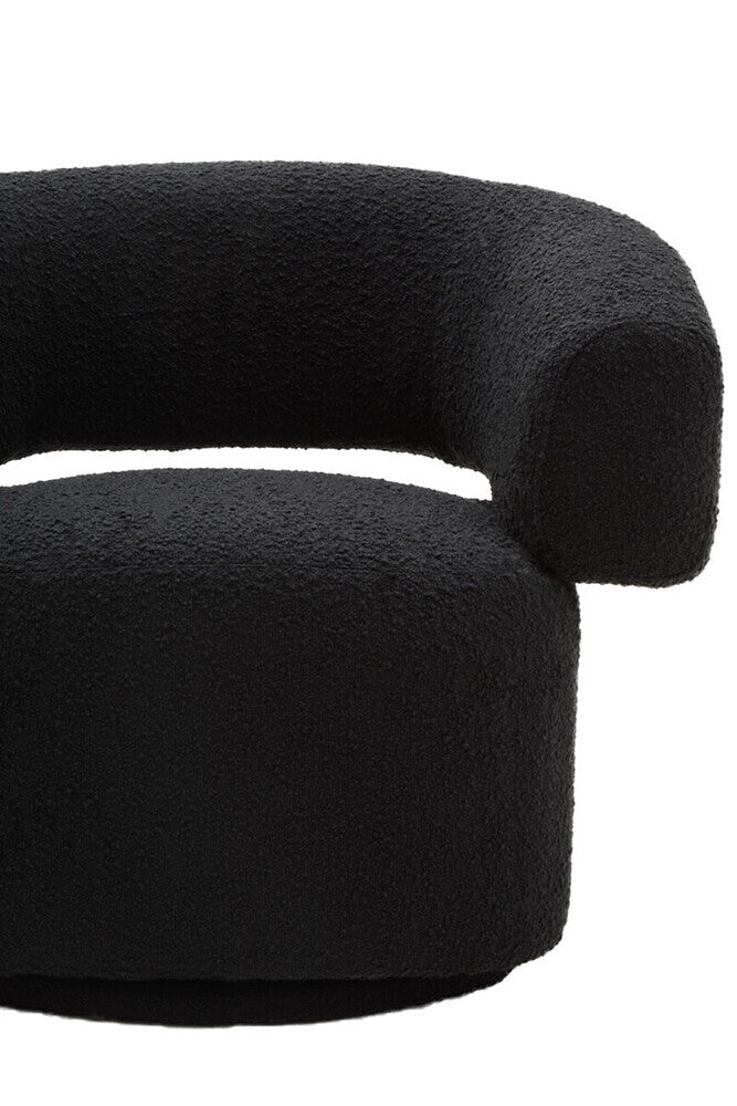 Black Boucle Curved Swivel Armchair | Oliveto