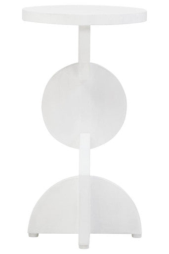 White Finish Mango Wood Abstract Side Table with Sculpted Geometric Base | Walsa
