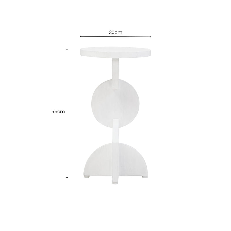White Finish Mango Wood Abstract Side Table with Sculpted Geometric Base | Walsa