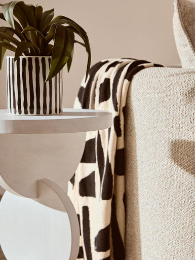 White Finish Mango Wood Abstract Side Table with Sculpted Geometric Base | Walsa