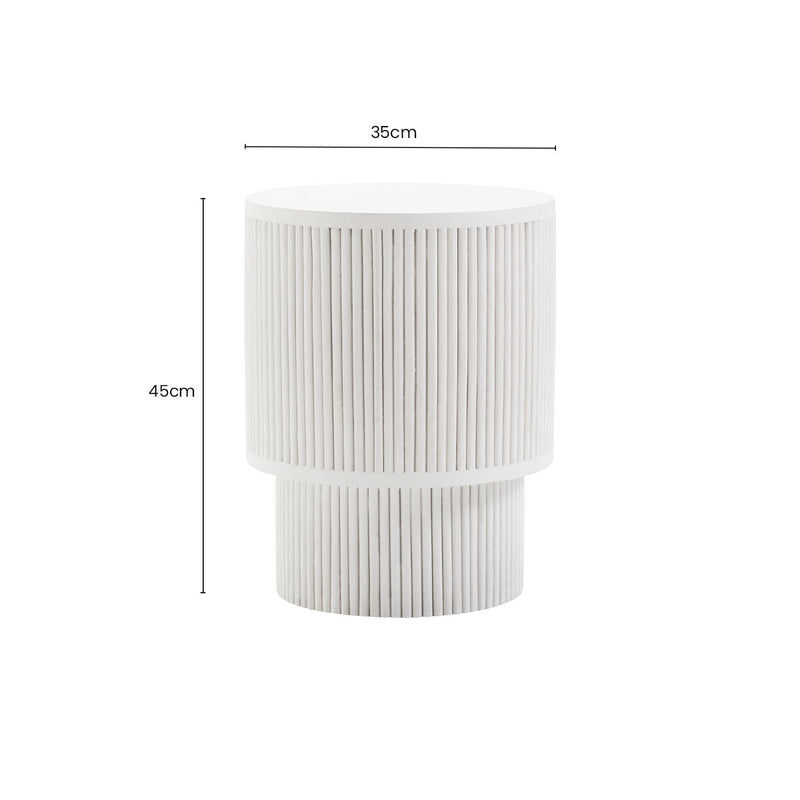 Whitewashed Mango Wood Ridge Detail Side Table with Column Base | Walsa