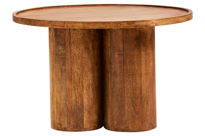 Natural Mango Wood Coffee Table with Column Base and Rounded Top | Walsa