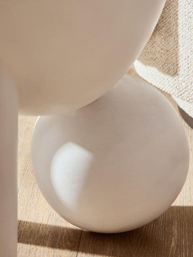 White Finish Mango Wood Round Side Table with Sphere and Semi-Cupped Legs, Walsa