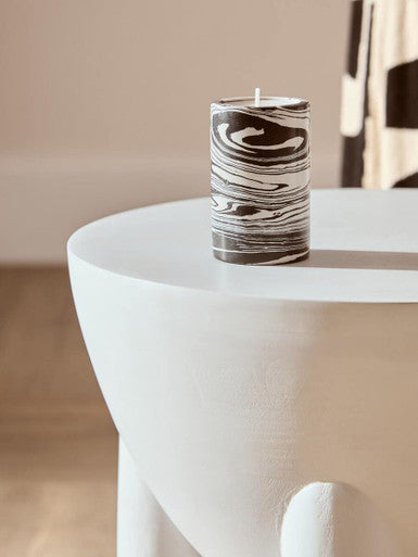 White Finish Mango Wood Round Side Table with Sphere and Semi-Cupped Legs, Walsa