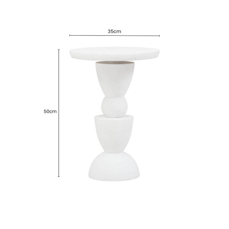 Whitewash Mango Wood Round Top Side Table with Sculptural Pedestal Base | Walsa