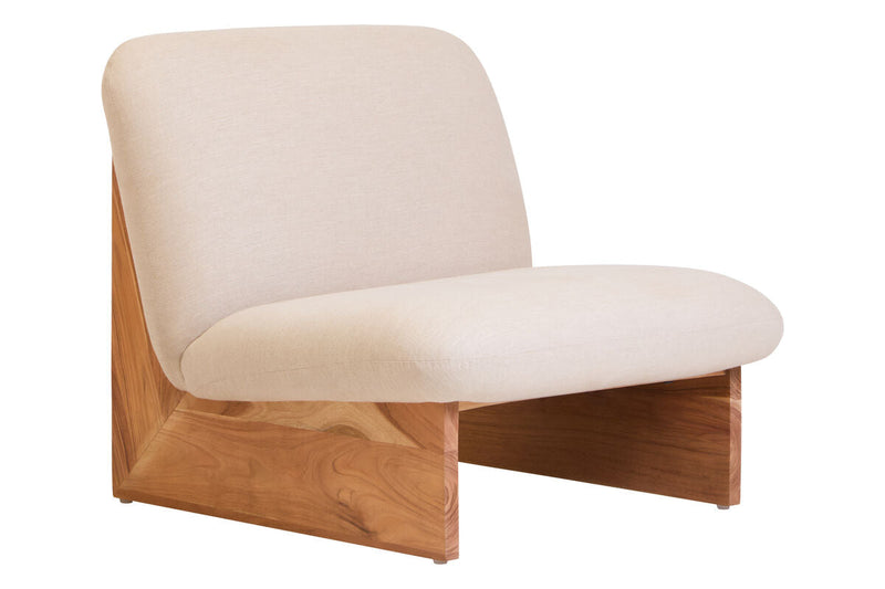 Cream Linen Textured Armless Chair with Wood Base | Parova