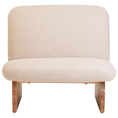 Cream Linen Textured Armless Chair with Wood Base | Parova