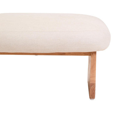 Cream Linen Textured Footstool with Wood Base | Parova