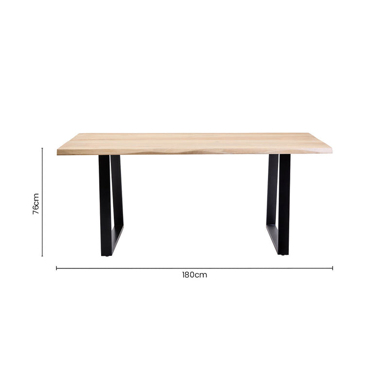 Natural Two-Tone Live Edge Mango Wood Dining Table with Black Metal Legs, Perdoba