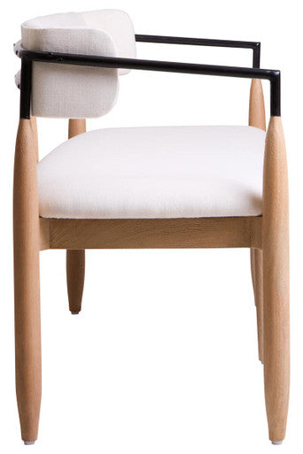 Cream Textured Fabric Dining Bench with Wood Frame | Persolo
