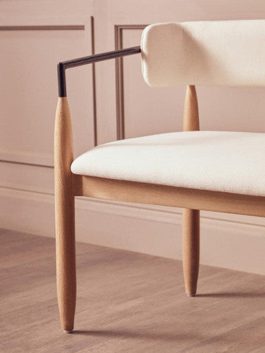 Cream Textured Fabric Dining Bench with Wood Frame | Persolo