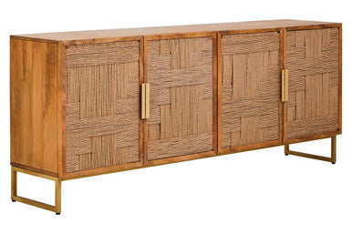 Mango Wood Paper Rope Detail Four Door Sideboard | Teora