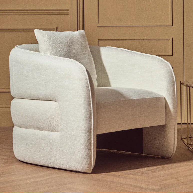 Cream Linen Effect Curved Chair | Bilani