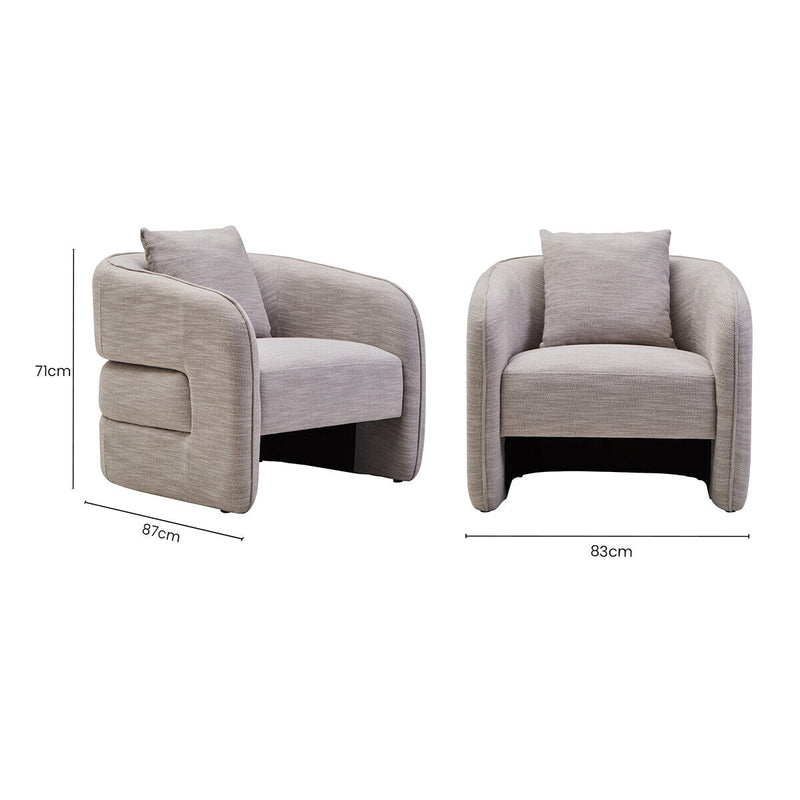 Grey Linen Effect Curved Chair | Bilani