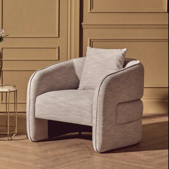 Grey Linen Effect Curved Chair | Bilani