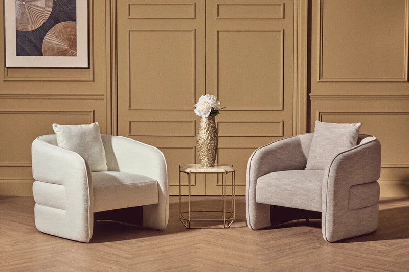 Grey Linen Effect Curved Chair | Bilani