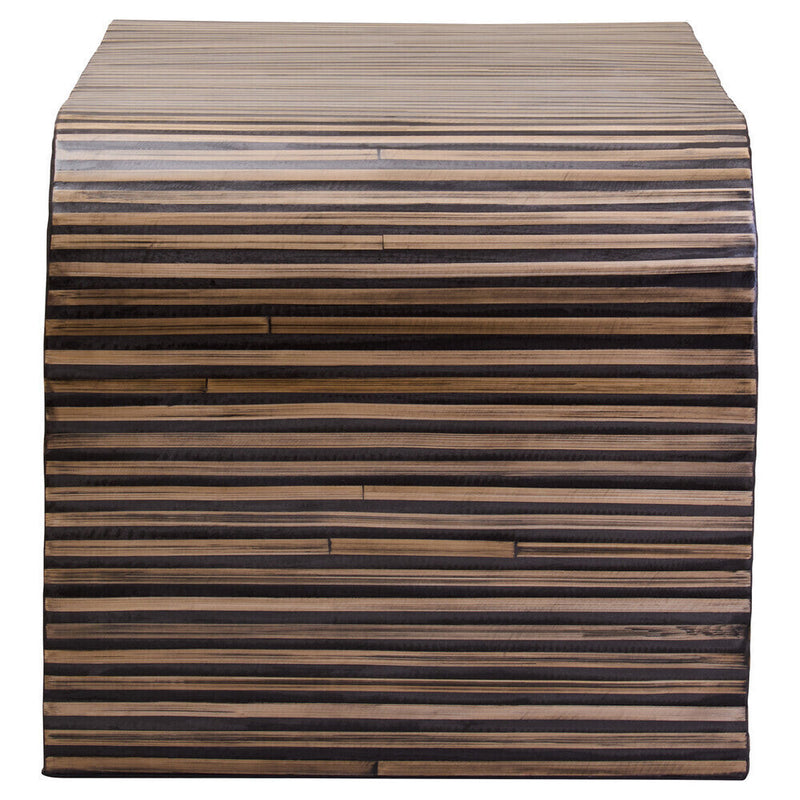 Natural Finish Curved Coffee Table with Striped Bamboo Inlay | Bambusa