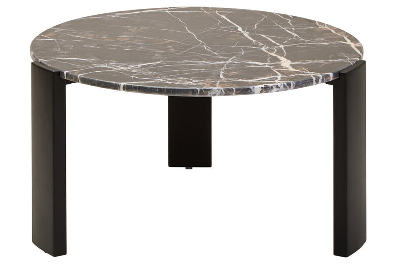 Black Round Marble Top Large Coffee Table with Black Acacia Legs | Palermo
