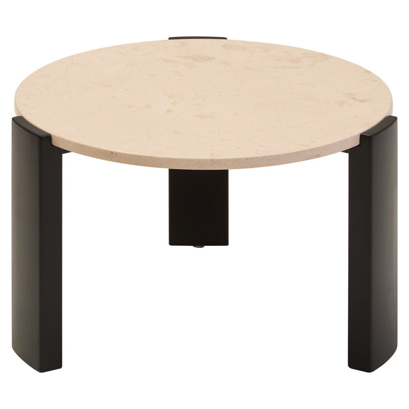 Cream Round Marble Top Large Coffee Table with Small Acacia Legs | Palermo