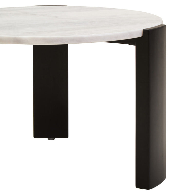 White Round Marble Top Small Coffee Table with Black Acacia Legs | Palermo
