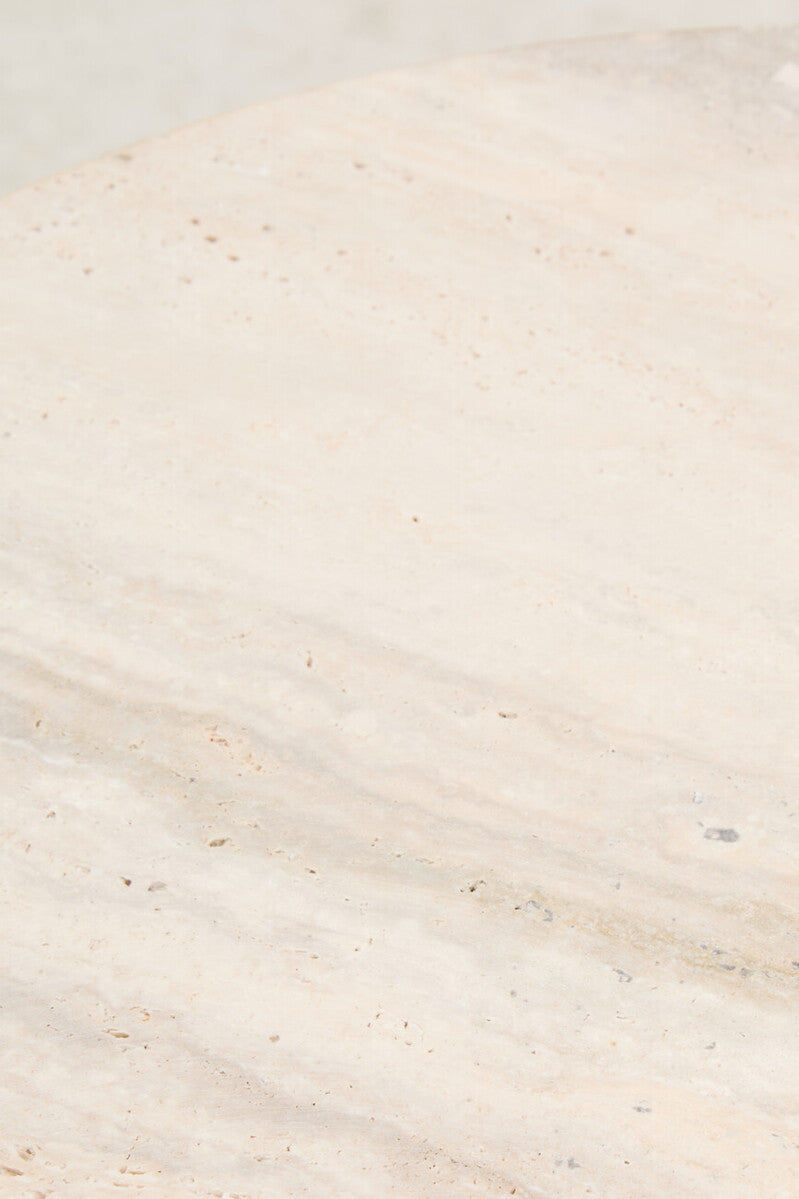 Cream Travertine Top Round Side Table with Natural Brown Acacia Wood Base | Palermo