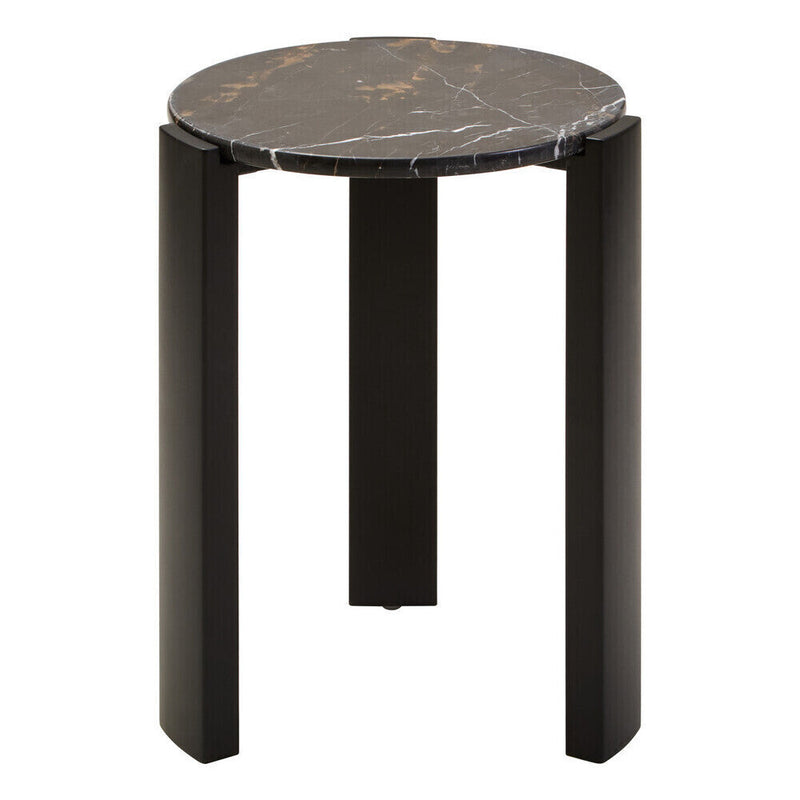 Black Marble Top Round Side Table with Black Acacia Wood Legs | Palermo