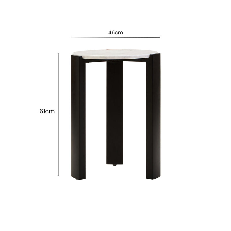 White Marble Top Round Side Table with Black Acacia Wood Legs | Palermo