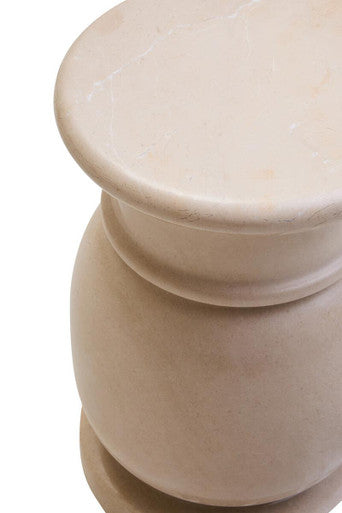 Cream Marble Multi Use Stool and Side Table with Refined Smooth Surface | Zoro