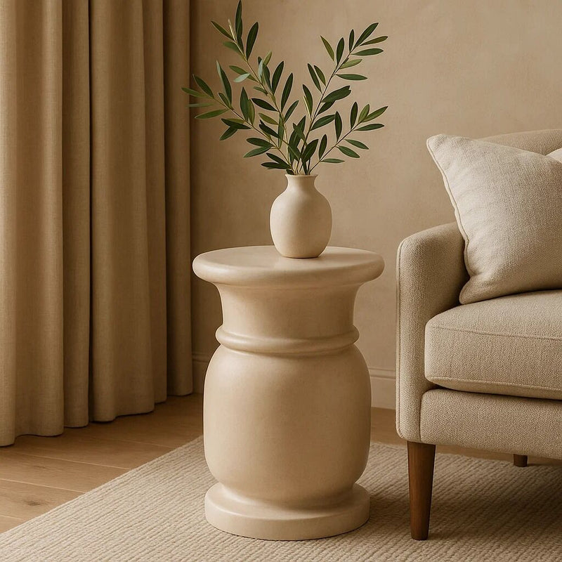 Cream Marble Multi Use Stool and Side Table with Refined Smooth Surface | Zoro