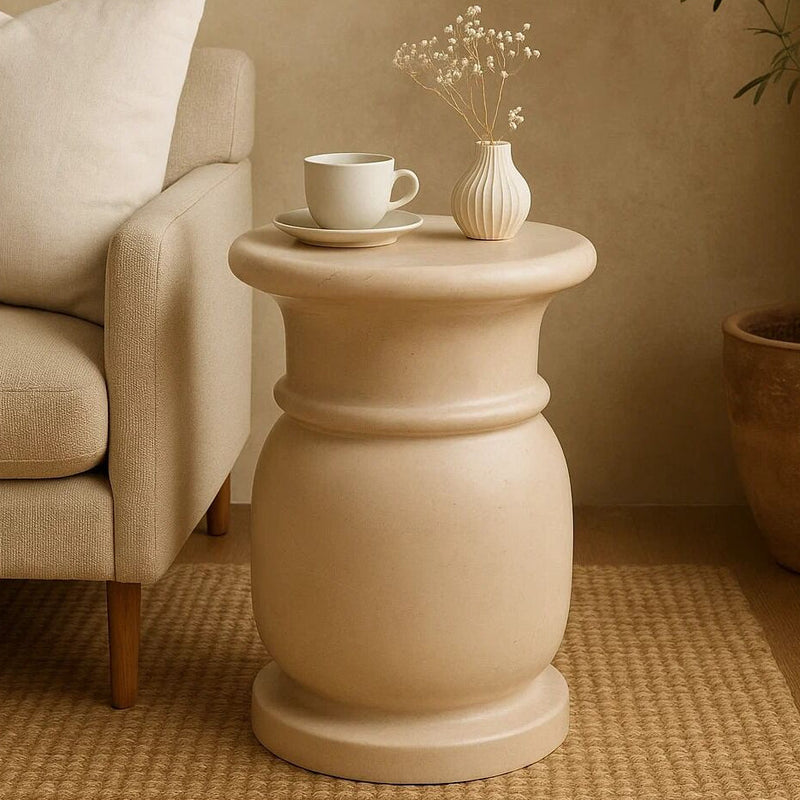 Cream Marble Multi Use Stool and Side Table with Refined Smooth Surface | Zoro