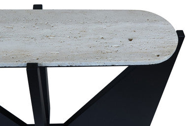 Cream Travertine Top Console Table with Black Acacia Wood Frame, Walton