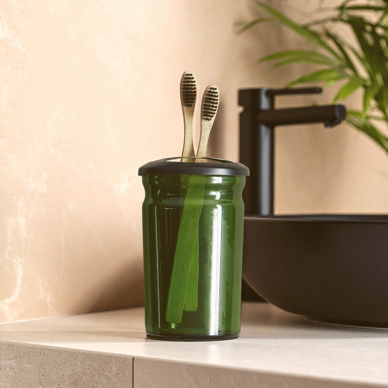 Kiara Green Glass Toothbrush Holder | Allegra