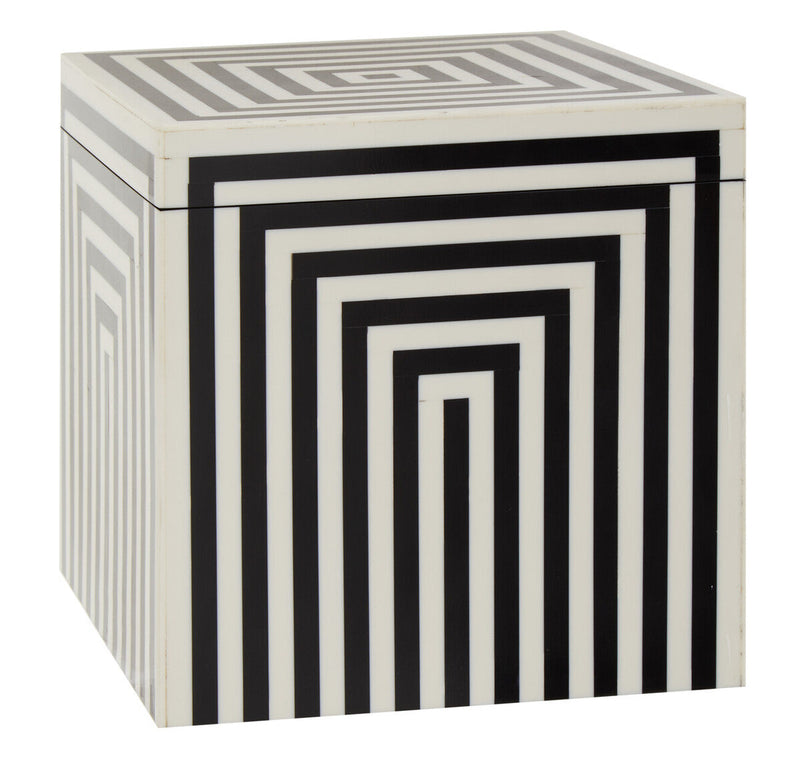 Large Square Black and White Stripe Trinket Box | Donato