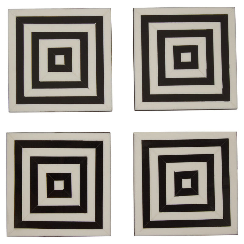 Set of 4 Black and White Stripe Coasters with Holder | Donato