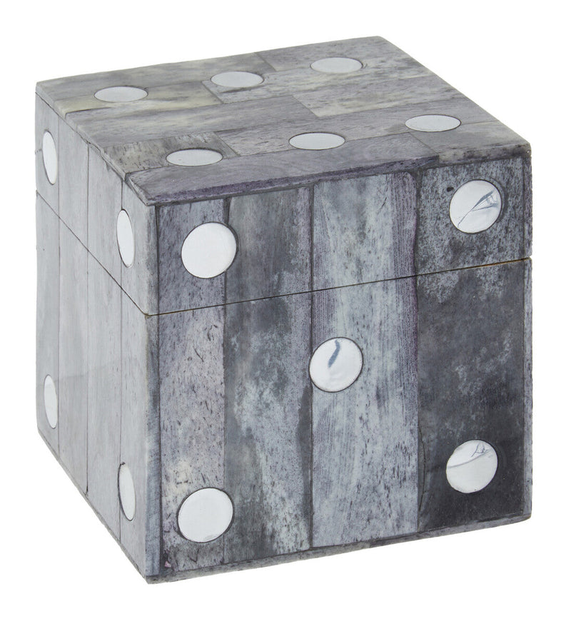 Grey Bone Dice Box with 5 Black Dice | Churchill Games