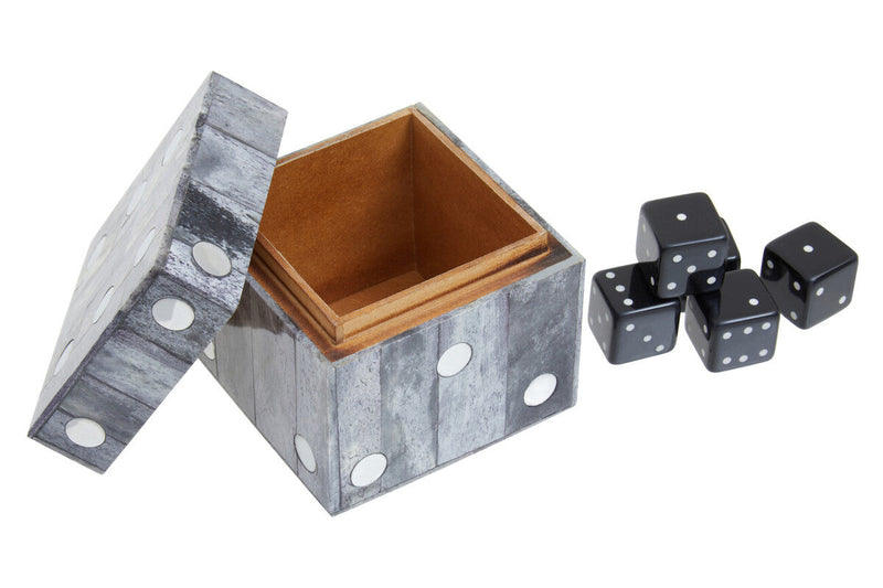 Grey Bone Dice Box with 5 Black Dice | Churchill Games